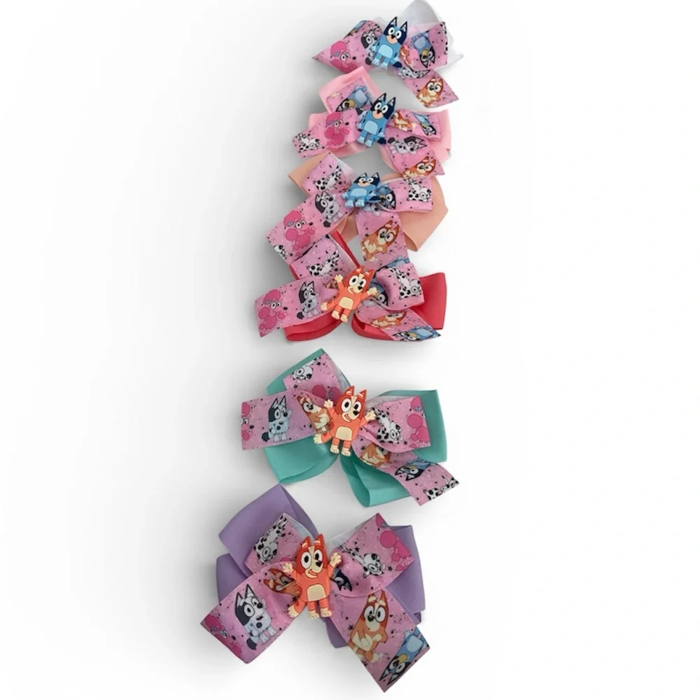 Bundle of 8 Bluey Bow Hair Clips Ribbons NWT